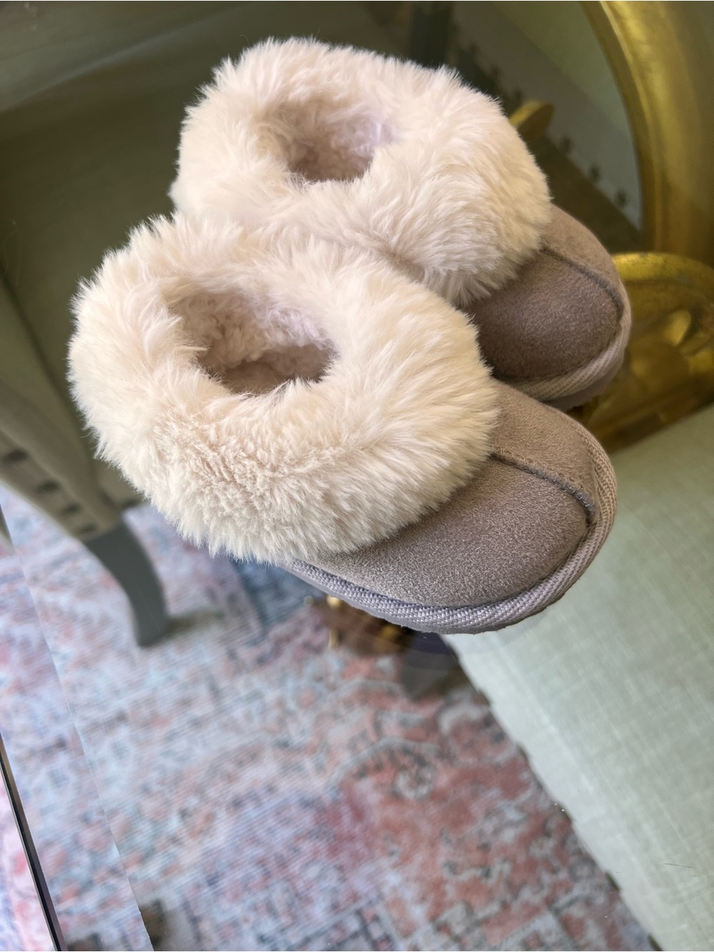 Cozy Faux-Fur Lined Kids Slippers in Taupe
